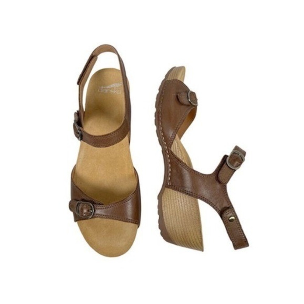 Dansko Tricia Wedge Sandals Womens 9.5 10‎ EU 40 Burnished Brown Leather